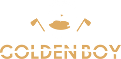 Golden Boy Golf logo – gold text with crossed clubs
